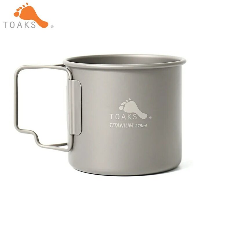 TOAKS Pure Titanium CUP-375 Ultralight Cup 0.3mm  Version Outdoor Camping Mug Foldable Handle Cookware but without Lid 375ml 49g
