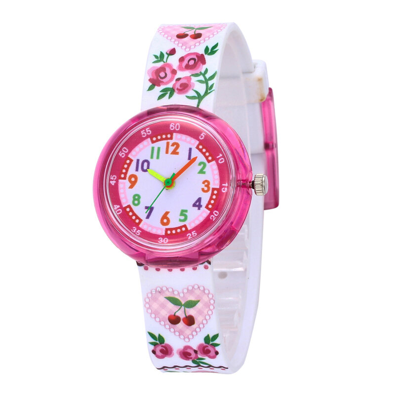 Relógio de pulso escolar, relógio de pulso esportivo gelatinoso com flor, para meninos e mulheres
