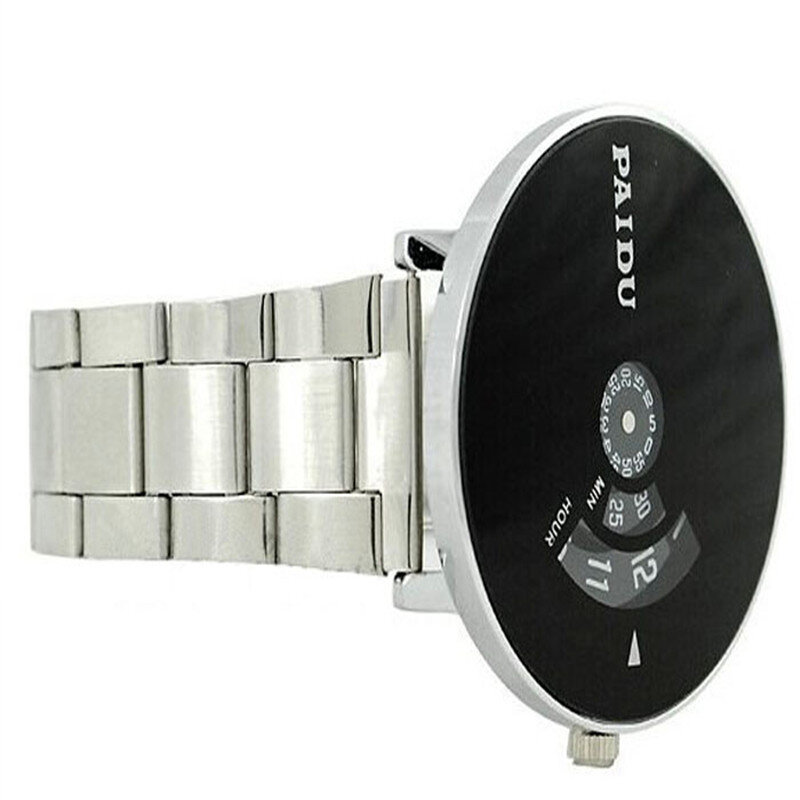 Moda de Luxo Da Marca De Relógios de Prata Inoxidável Banda PAIDU Relógio de Pulso de Quartzo Preto Turntable Disque Relogio Relógio de Presente dos homens A7