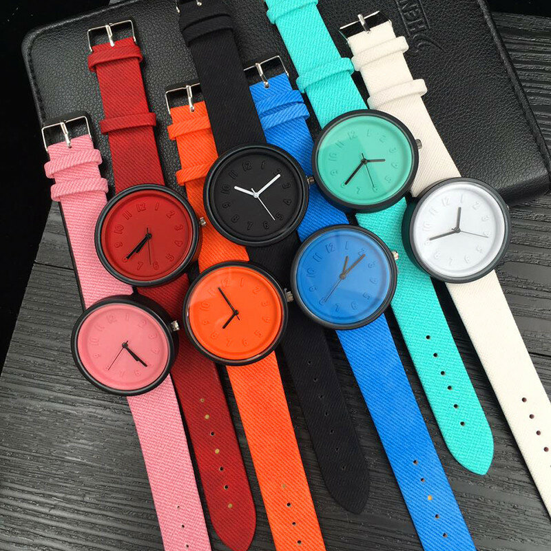 Mode Unisex Uhren Frauen Männer Einfache Casual Anzahl Uhren Leinwand Band Quarz Armbanduhr Niedlich Uhr für Weibliche Geschenke