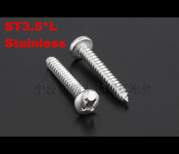 100pcs/lot DIN7981 6# Stainless steel cross recessed (phillips) pan head self tapping screw ST3.5*6.5/9.5/13/16/19/22/25