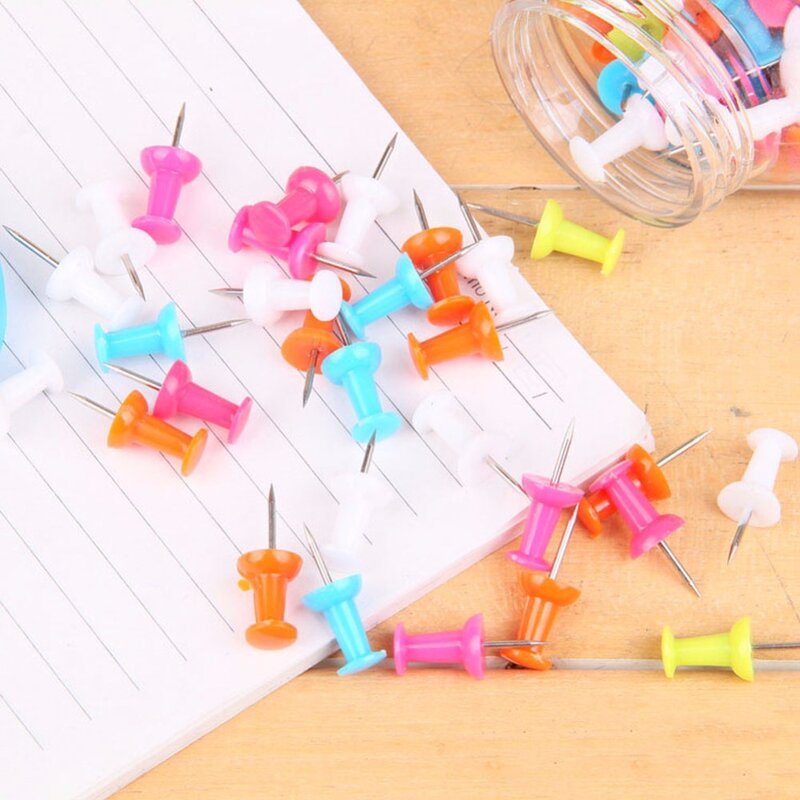 100 Pcs/Pack Colorful Plastic Push Nail for School Stationery & Office Supply