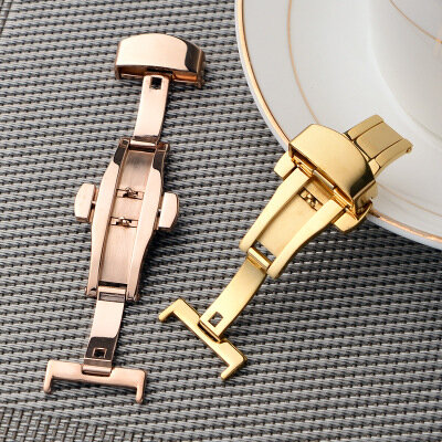 Stainless Steel Solid Double Push Button Fold Watch Buckle Butterfly Deployment Clasp Watch Strap Relojes Hombre 18mm 20mm 22mm