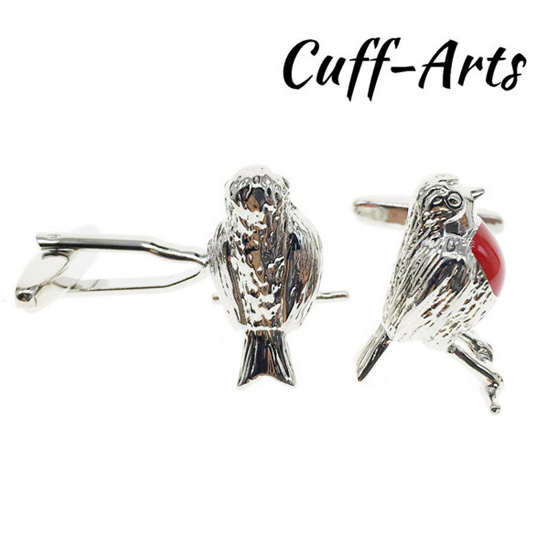 Cuffarts 2018 Animal Cufflinks For Mens Red Birds Cuff  Battery Men Jewelry Gemelos Tie Clip Cuff Links Cufflink Gemelos C10026