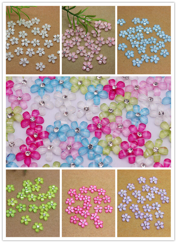 Mix Color 10mm Cute Resin Flower with Rhinestone Flatback Cabochon for DIY Phone,Nail Art Decoration