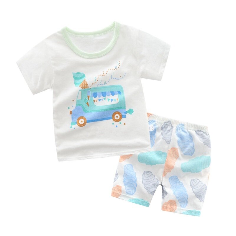 Summer Children's T-Shirt Set Cotton Cartoon Animal Car Boys Girls Shorts Children's Casual Clothes Set