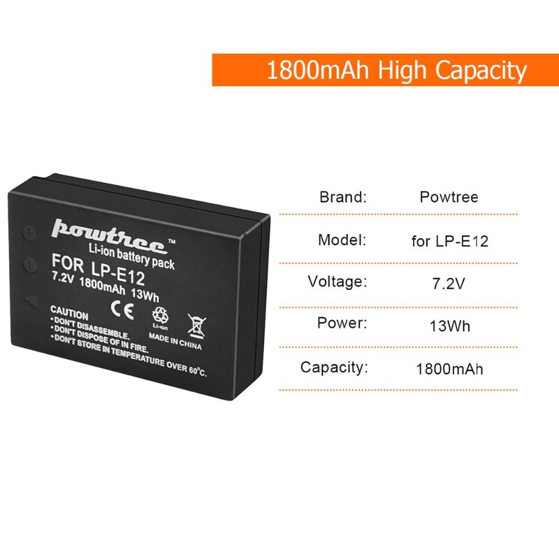 Bonadget 1800mAh 7.2V For Canon LP-E12 LP E12 LPE12 Camera Battery For EOS 100D M100 M10 M50 M2 SX70 Single Camera Battery