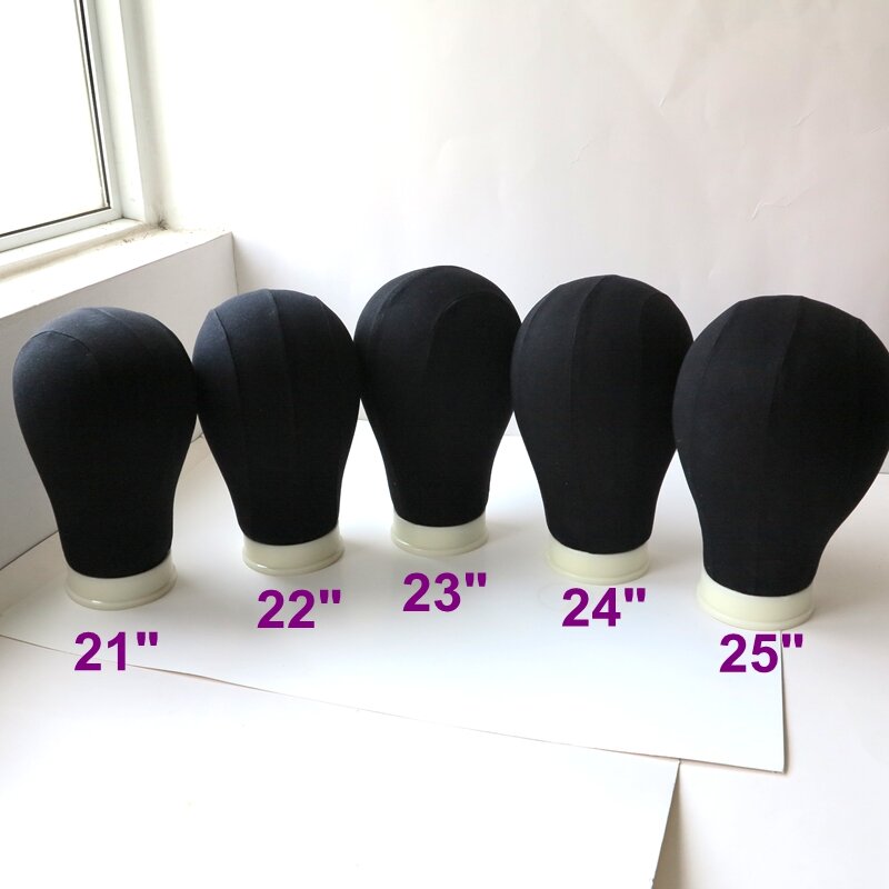 (21 "/22"/23 "/24"/25 " ) 1 pezzo di blocco di tela Beige o nero testa di manichino testa di tela di cotone per fare parrucche