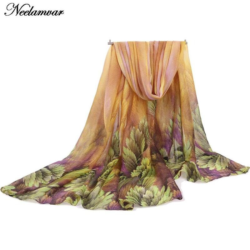 Женский Длинный шарф Neelamvar, теплый хиджаб с принтом листьев, на осень и весну
