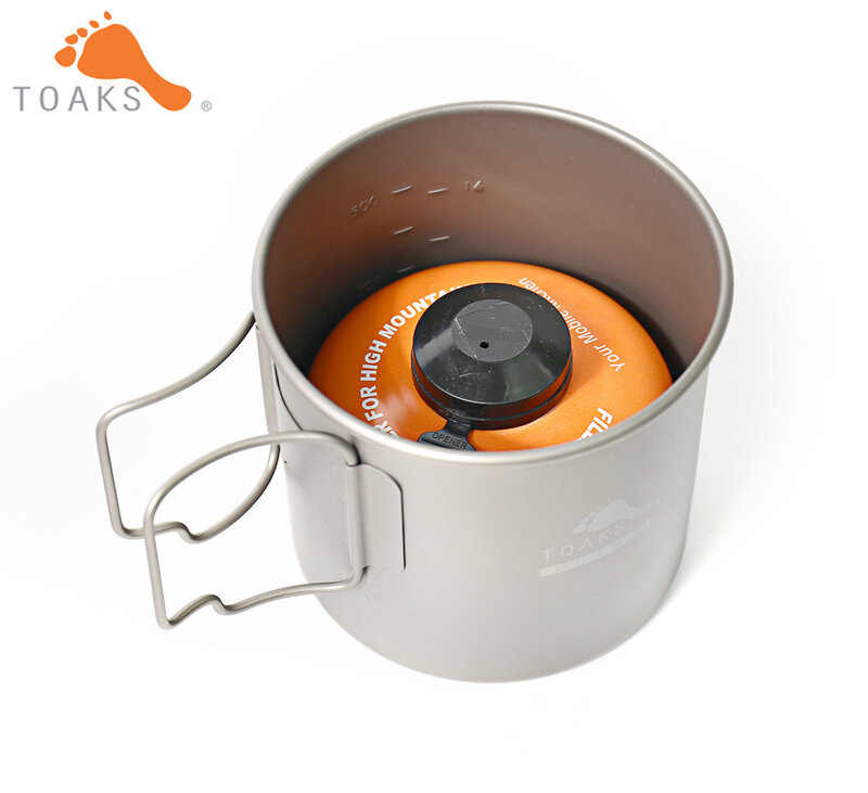 TOAKS POT-650-L Pure Titanium Ultralight  Cup  0.3mm Outdoor Camping Mug with Lid and Foldable Handle Hiking Cookware 650ml 80g
