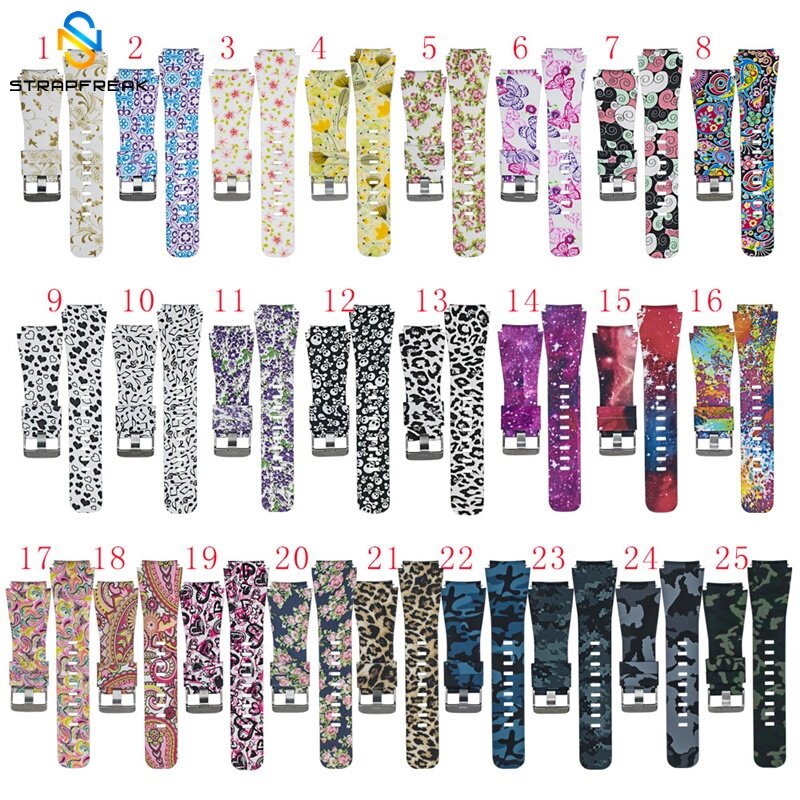 Generic 22mm Silicone Watch Band for Samsung Gear S3 Classic/Frontier Printed Flower Rubber Bracelet Strap Classic Watch Belts