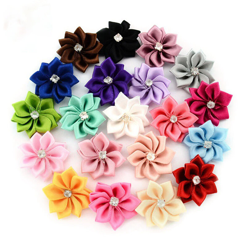 Sale 20PCS Handmade DIY Flowers Decoration Artificial Flower Bouquets No Clips Flower Crystal Rhinestones