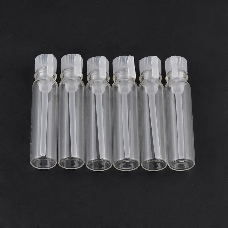 MUB-minifrascos de vidrio para aceites esenciales, botellas vacías con cuentagotas para Perfume, tapón de plástico rellenable, 1ml, 50 unids/lote