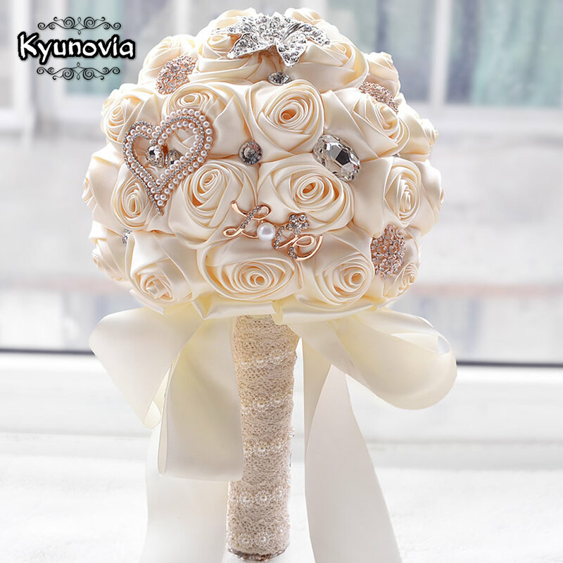 Kyunovia-ramo de flores artificiales para dama de honor, ramo de flores de boda, color blanco, en stock, FW139
