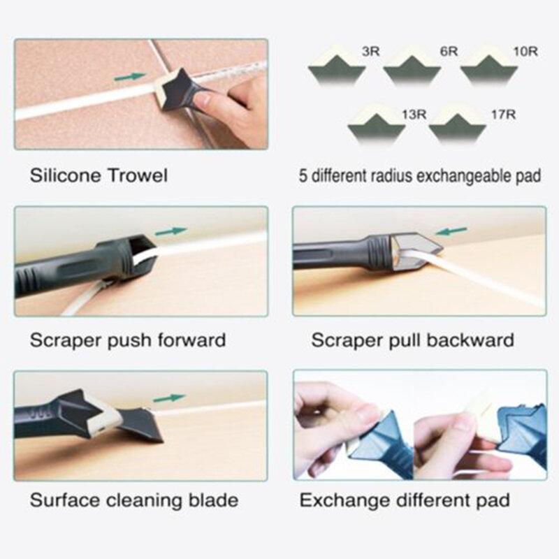 3 In 1 Multifunctionele Siliconen Remover Kalefateren Finisher Kit Glad Schraper Grout Kit Tools Plastic Groothandel Drop Shipping