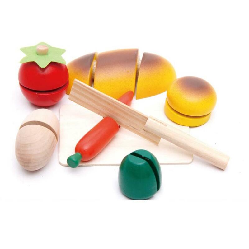 Conjunto de brinquedos de corte combinação de frutas e vegetais de madeira crianças jogar & fingir simulação playset conjunto de brinquedos de corte de frutas