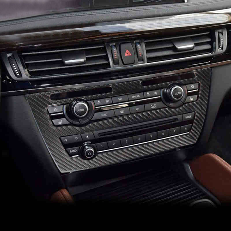 Fibra de carbono para bmw x5 x6 f15 f16 interior do carro guarnição ar condicionado cd painel de controle estilo do carro cobre decoração adesivo