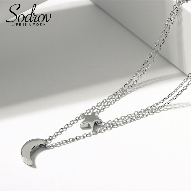Sodrov Silver necklace Star & Moon Pendant Necklace Silver 925 Jewelry Fine 925 Silver Necklace For Women Moon Silver necklace