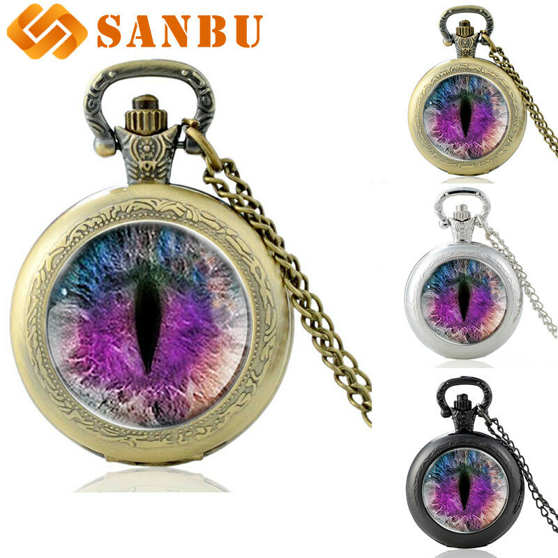 Relógio de bolso vintage para homens e mulheres, colar com pingente do olho do diabólico, de prata, clássico