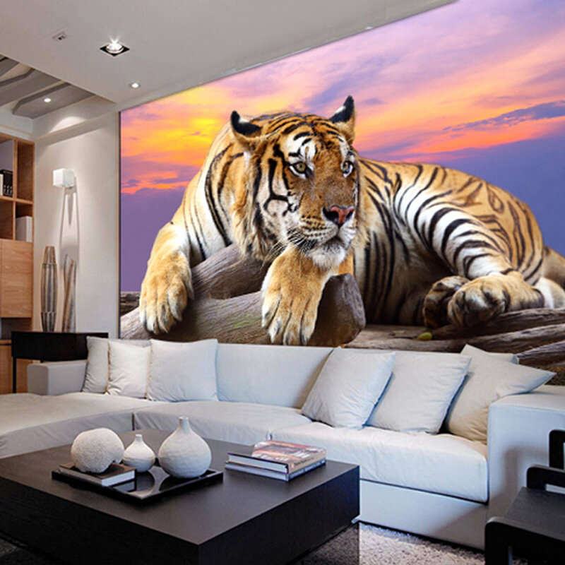 ورق حائط مخصص مع صورة النمر ورق حائط كبير ثلاثي الأبعاد مع صورة حيوان لغرفة النوم غرفة المعيشة أريكة تلفزيون لفة إمدادات اللوحة و العلاجات ستريت