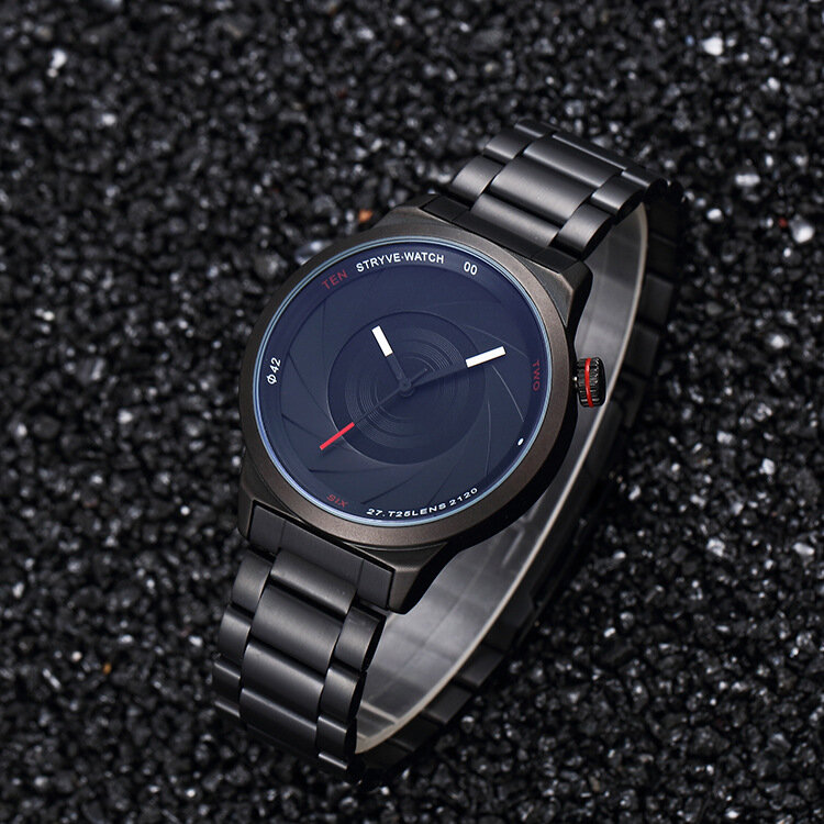 2020 luksusowa moda aparat obiektyw pas stalowy zegarek męski osobowość czarny zegarek casual zegarek biznesowy relogio masculino erkek saat