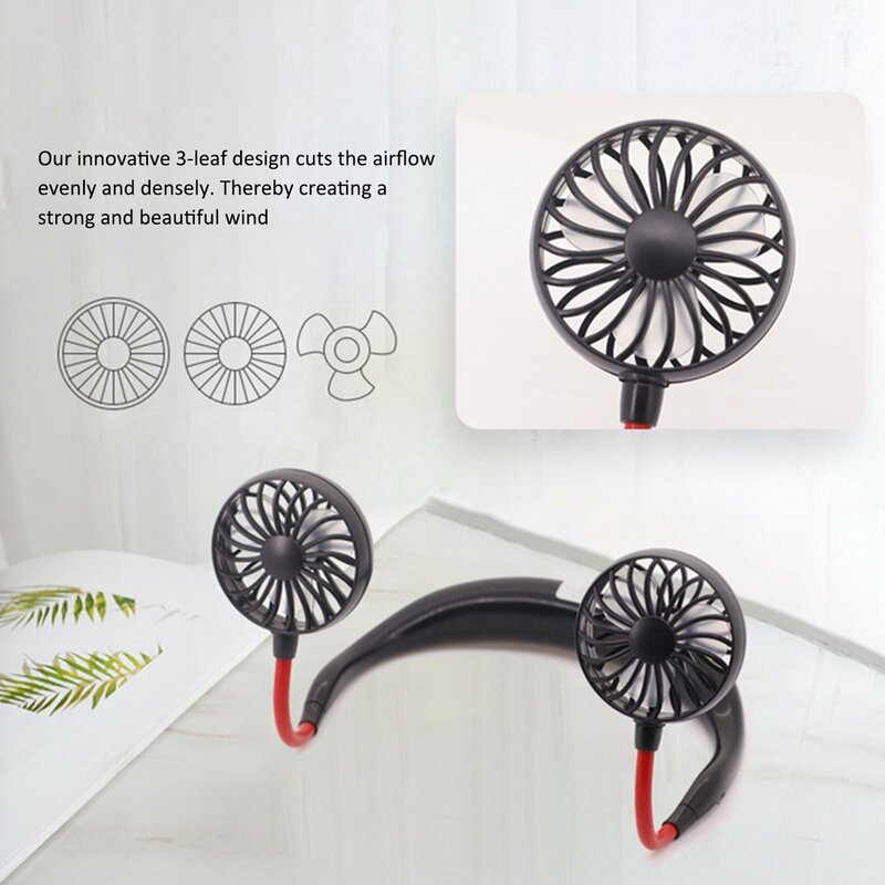 Suku Kecil Leher Band Udara Mini Portable Fan dengan Dual Fan USB Cooler Fan Malas Fan