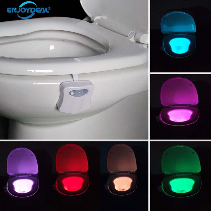 1/2PC 8/16 Warna Berubah Lampu LED Cahaya Tubuh Washingroom Gerak Mangkuk Toilet Lampu Malam Diaktifkan On/Off Lampu Sensor Kursi