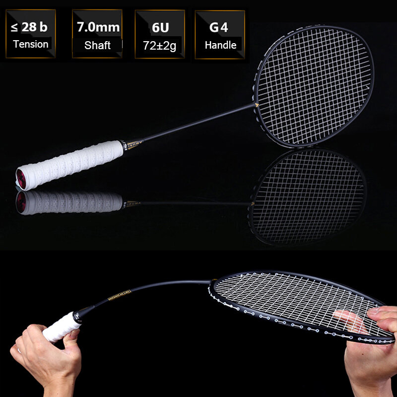 Ultralight 6U 72G Strung แบดมินตัน Racket Professional คาร์บอนไฟเบอร์แบดมินตัน Racquet 22-28ปอนด์ฟรี Grips และสายรัดข้อมือ