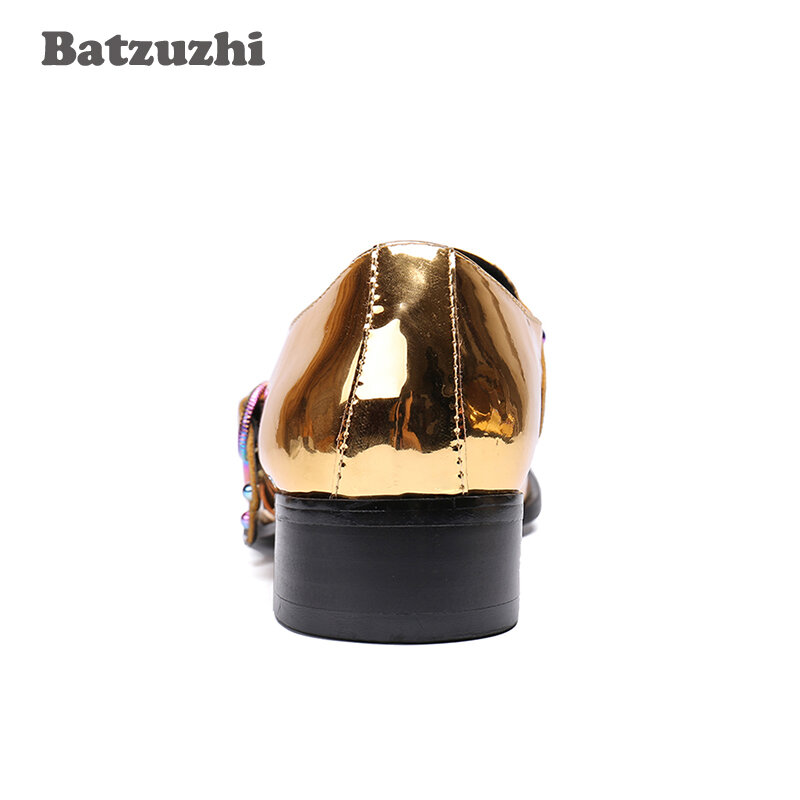 Batzuzhi Rock zapatos de hombre Zapatos de vestir de cuero genuino de oro occidental hombres remaches Sepatu Pria Club vestido fiesta de pista zapatos hombres, US12