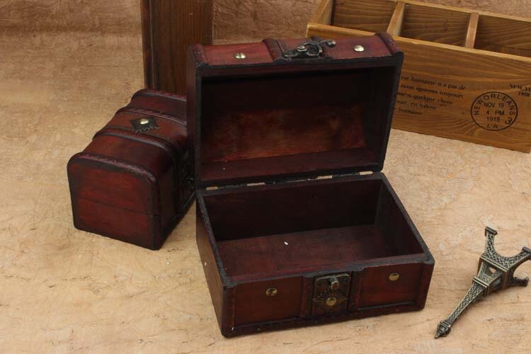 Cajas organizadoras de madera para guardar joyas, cajas organizadoras de estilo Retro, antiguo, con cierre, 2 unids/lote, NA 002