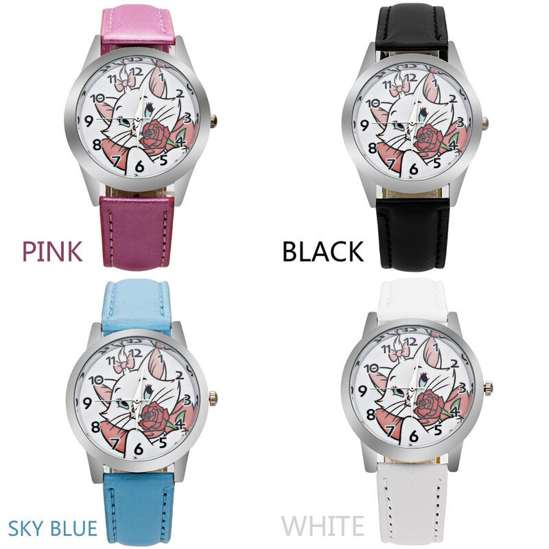 Relógio infantil de marca de luxo gatinho com desenho, relógio de quartzo estudantes e natal relógio casual de couro