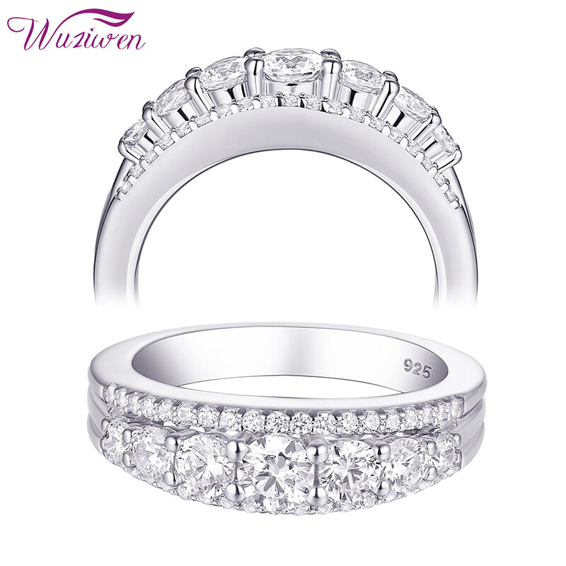 Wuziwen Genuine 925 Sterling Silver Eternity Wedding Ring For Women 1.1ct Round White AAAAA Cubic Zircon Size 5-10
