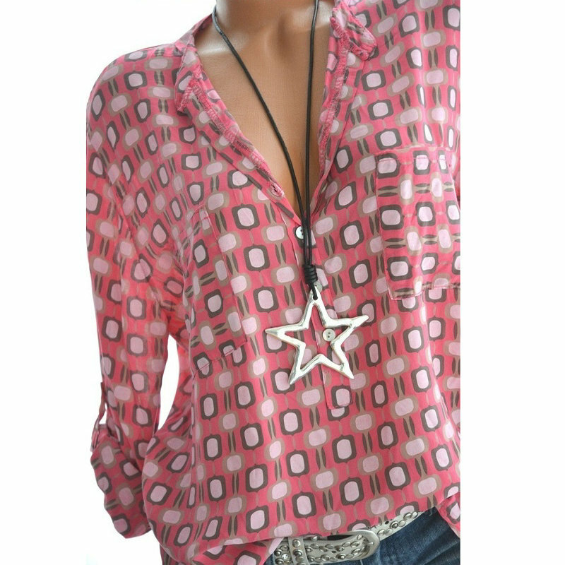 ZOGAA-Blusa con estampado geométrico para mujer, camisa de manga larga con botones y cuello en V, 2019