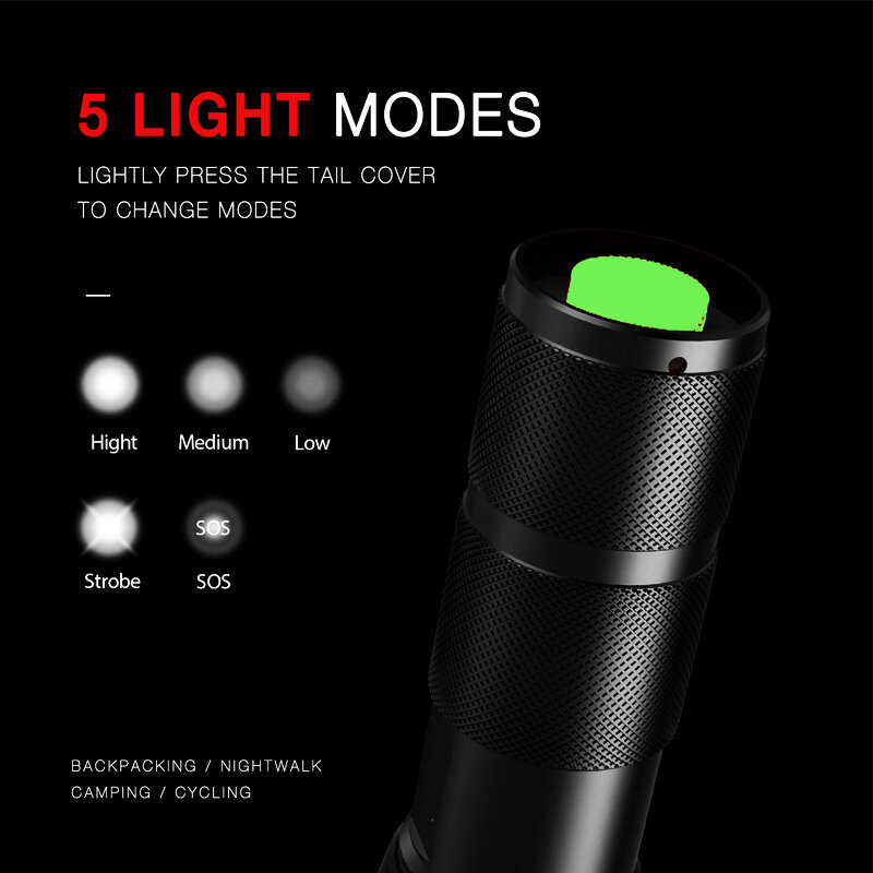 Lampe de poche tactique ZK60 Q250 TL360 à lumière LED, Zoomable, 5 modes, résistante à l'eau, 18650 AAA, idéale pour le Camping