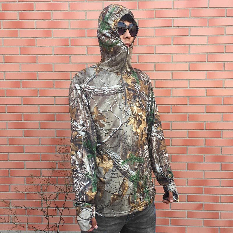 ผู้ชายBionicตกปลาเสื้อยืดBreathable Camouflageเสื้อแขนยาวฤดูร้อนตกปลาHoodieชั้นAnti- UV Sun Protection
