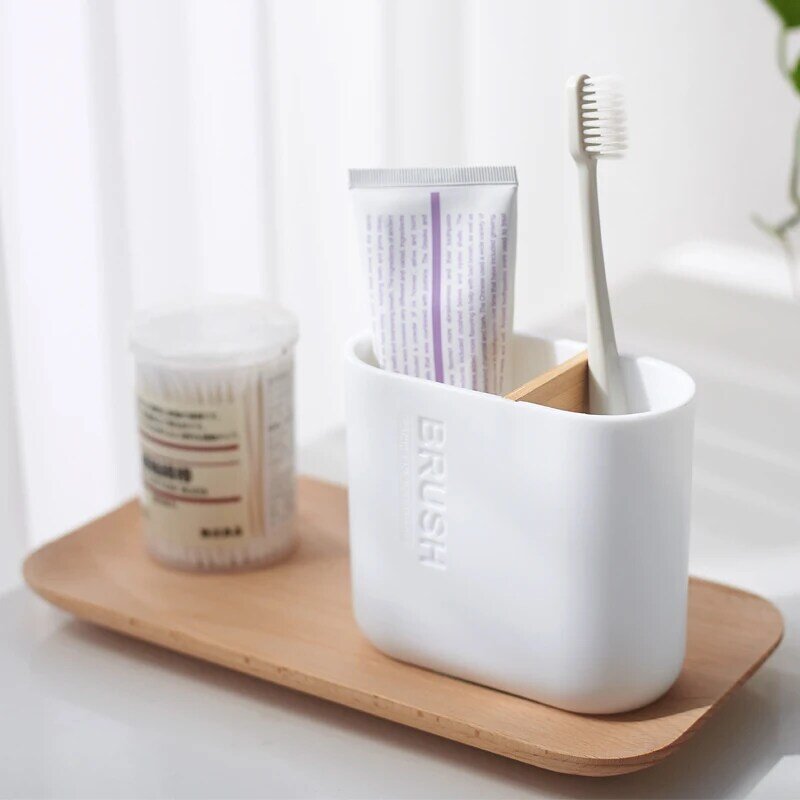 Soporte de bambú para cepillo de dientes, accesorios de baño, soporte para cepillo de dientes, pasta de dientes