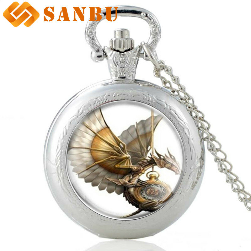 Стимпанк Дракон кварцевые карманные часы винтажные бронзовые мужские женские панк ожерелье ювелирные изделия