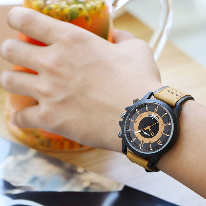男の腕時計2021ラグジュ革ガラス石英アナログ日付男性腕時計時計horloges万年relojesパラhombre