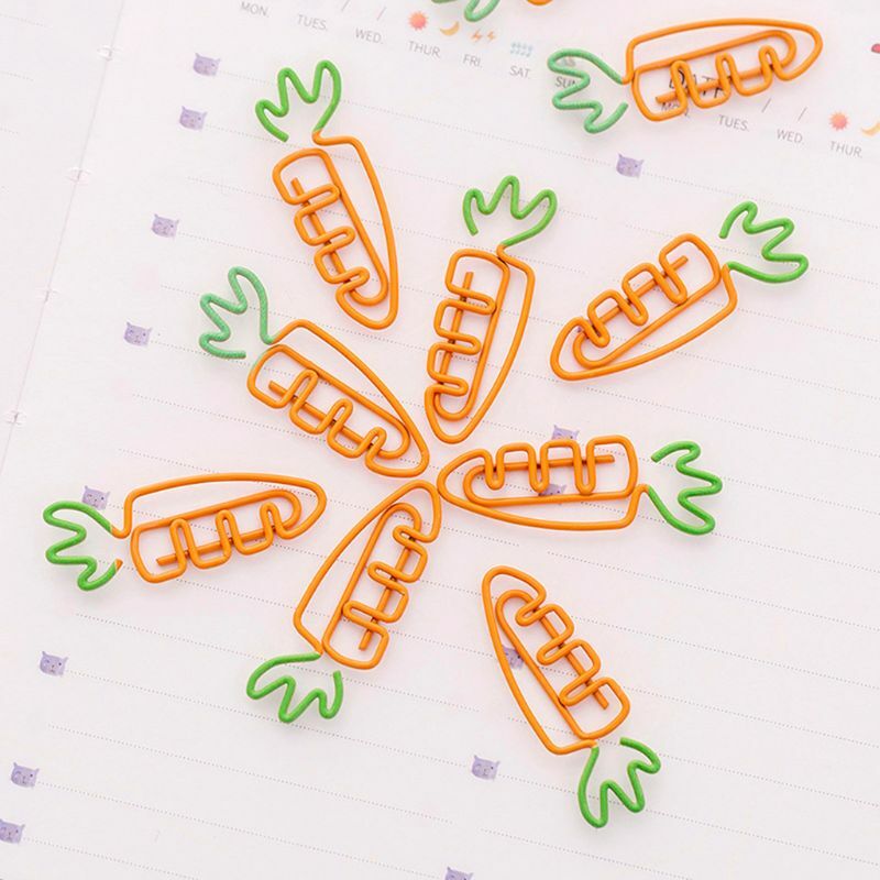 6 uds. De Pin de Metal con Clip de papel de zanahoria Kawaii, marcapáginas creativos, papelería, suministros de decoración para escuela y oficina 10166