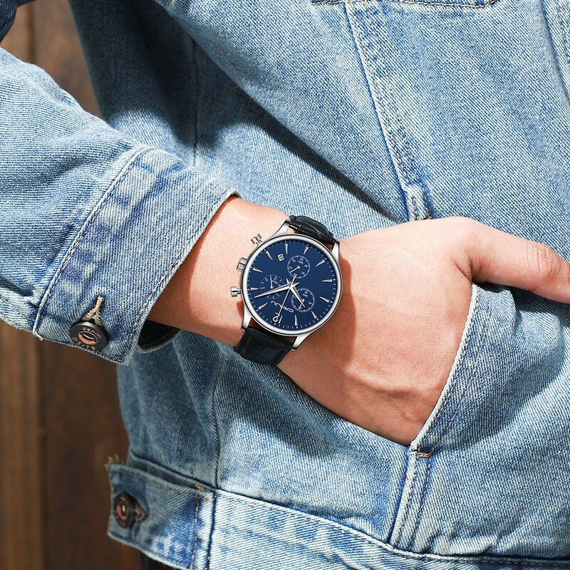 أفضل العلامة التجارية الفاخرة CRRJU جديد الرجال ساعة الموضة العسكرية كرونوغراف جلد طبيعي كوارتز ساعة اليد عادية الرياضة تاريخ ساعة