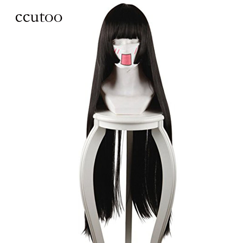 Ccutoo Jabami Yumeko Peluca de Cosplay, pelo sintético negro liso, Anime Hell Girl, Enma Ai, fibra resistente al calor, 80cm de largo