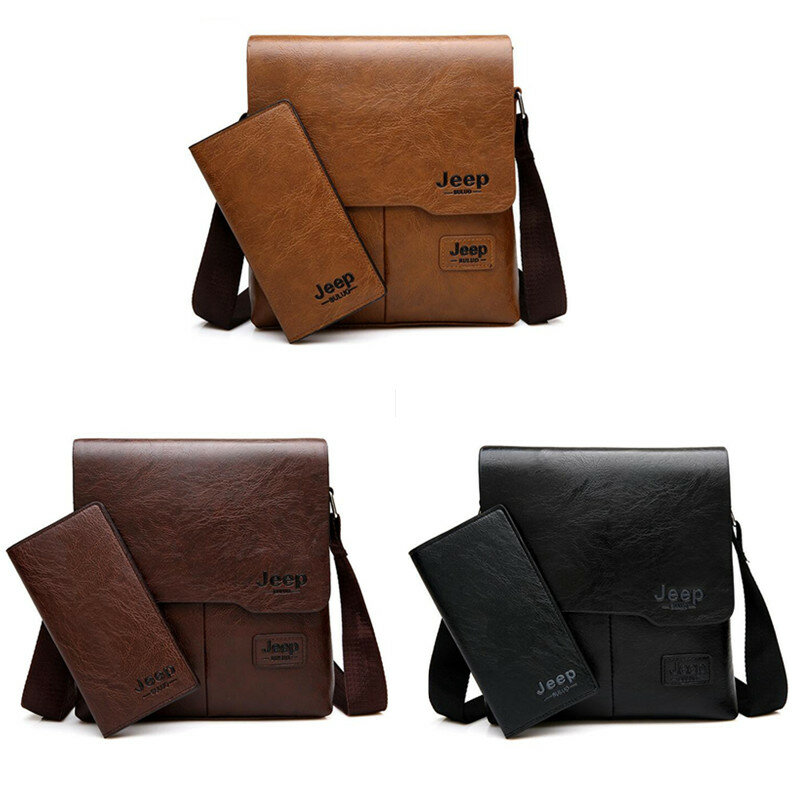 JEEP BULUO – sacoches en cuir pour hommes, lot de 2 pièces, sacoches à bandoulière Business décontractées de marque célèbre, livraison directe
