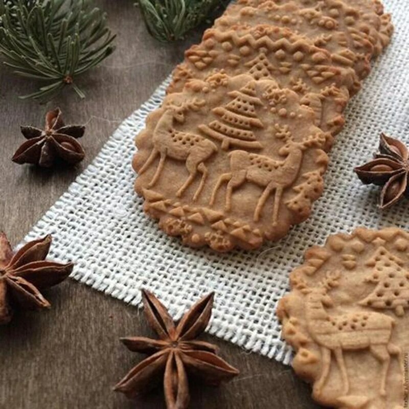 Weihnachten Rolling Pins Rock Schneeflocke Elch Holz Rolling Präge Backen Cookies Keks Fondant Kuchen Gemusterten Walze 35*5cm