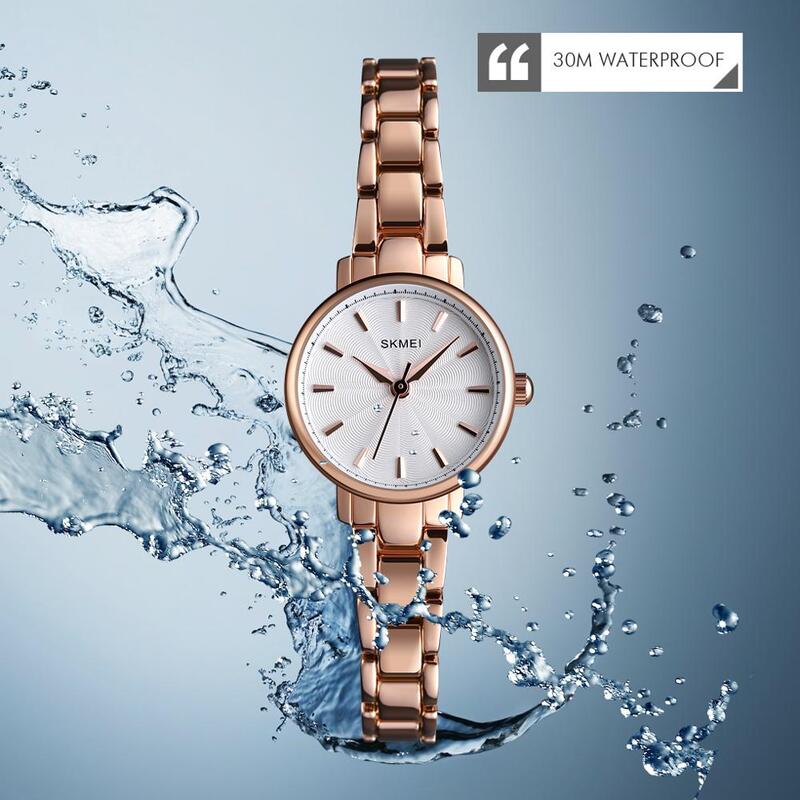 SKMEI-relojes de cuarzo de lujo para mujer, pulsera informal de acero inoxidable, resistente al agua, 2020