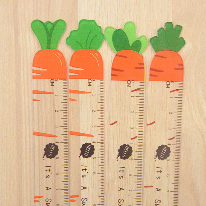 Forma di carota acrilico trasparente righello dritto cancelleria per bambini scala 15cm plastica cartone animato disegno strumenti di misura premio per studenti