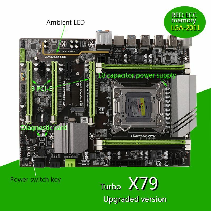 X79 turbo moederbord lga2011 atx usb3.0 sata3 pci-e nvme m.2 ssd ondersteuning reg ecc geen en xeon e5 processador