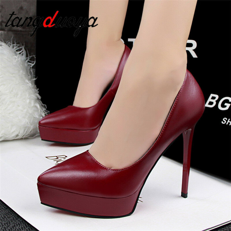 Super high with 12 cm womens shoes European American style shallow mouth sexy high heels stiletto single shoes red wedding shoes