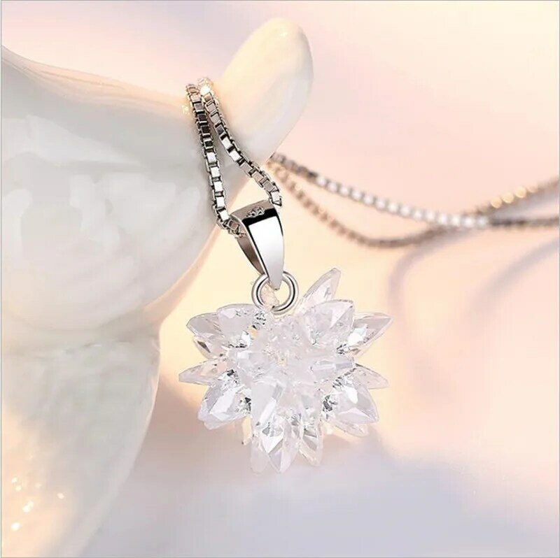 Romantische Kristall Blume Anhänger Halskette Für Frauen Schmuck Mode Silber Überzogene Halskette Weibliche Party Zubehör