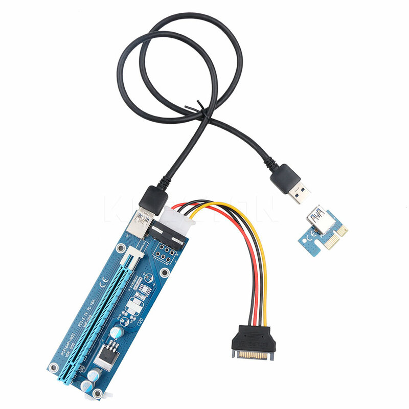 kebidumei 6pcs USB 3.0 PCI-E Riser Express 1X 4x 8x 16x Extender Riser Adapter Card SATA 15pin Male to 6pin Power Cable