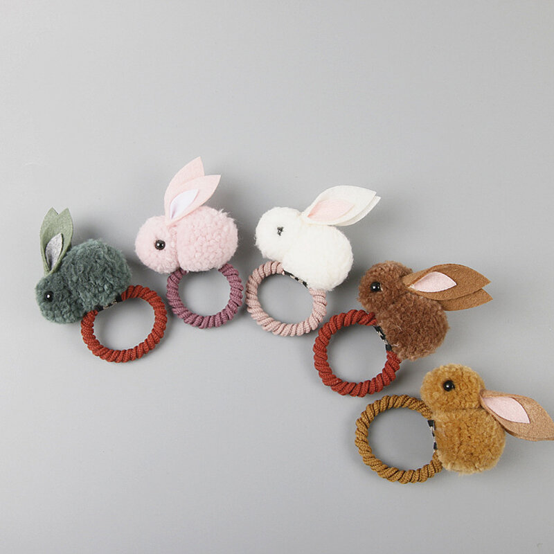 Cute Plush Rabbit Bunny Ears Baby Girls Elastic Hair Rubber Band For Kids Hair Rope Ring Headdress Headwear Children Accessories